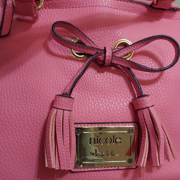 Nicole By Nicole Miller Bubblegum Pink Pebbled Faux Leather Bow Tassel Satchel - Picture 14 of 16